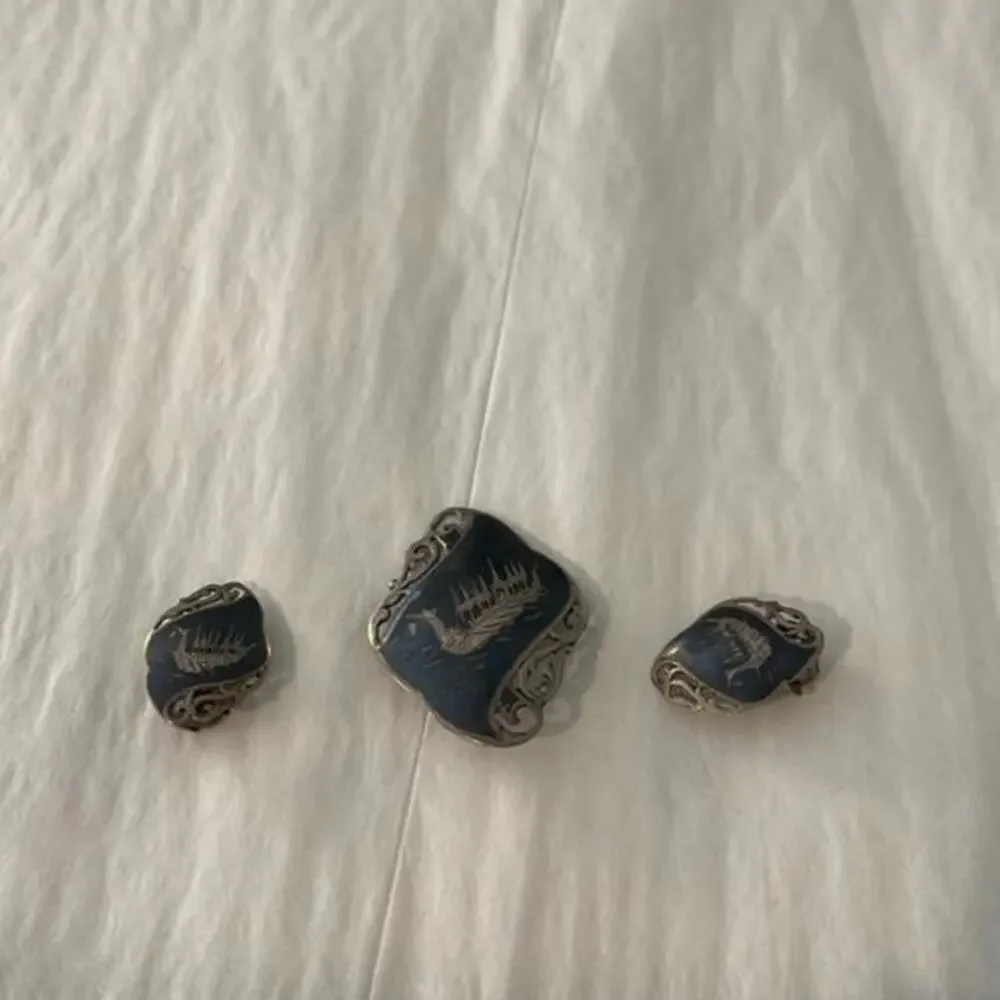 Vintage SIAM sterling silver pin and earrings set - Picture 1 of 2